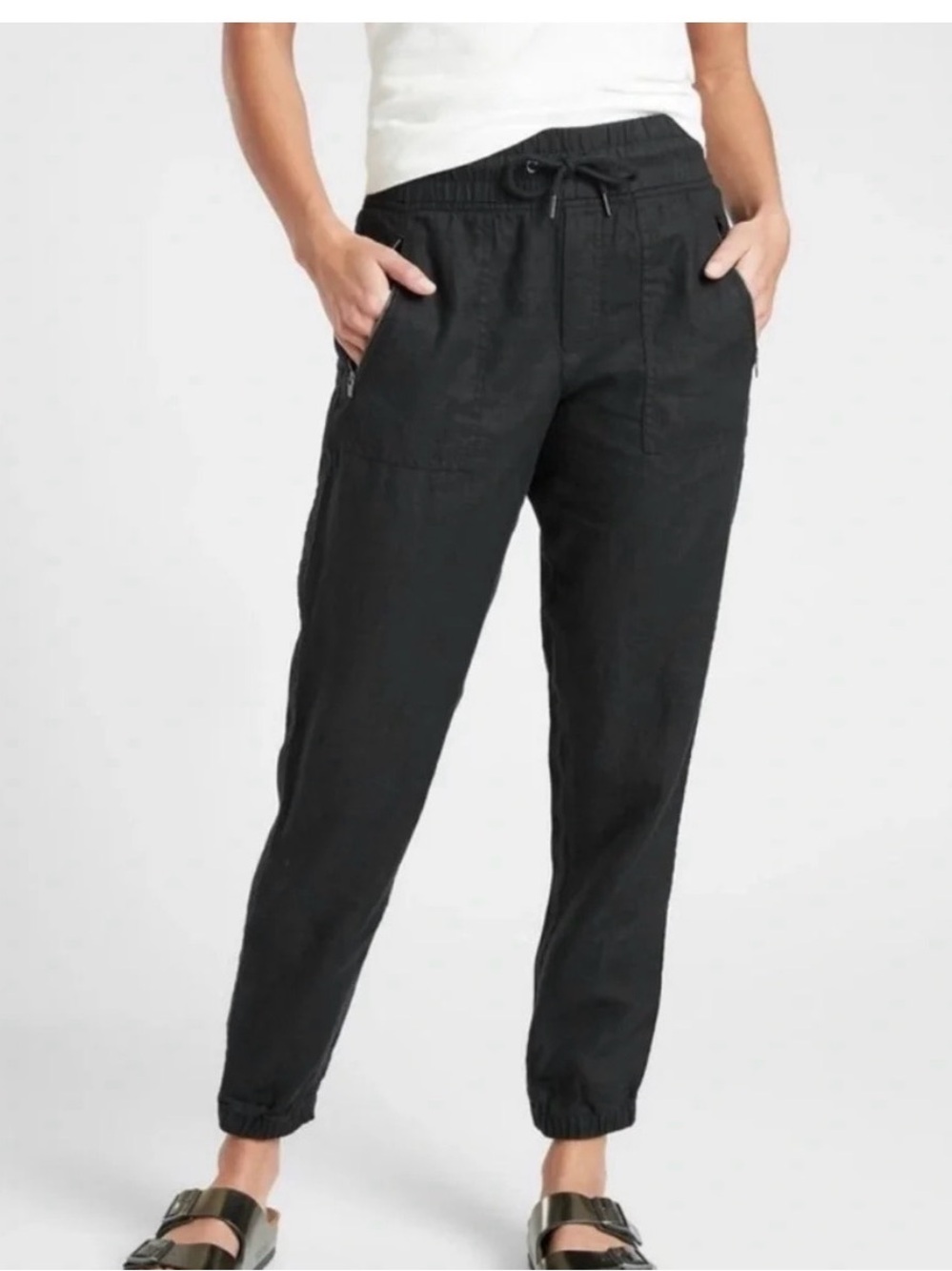 Athleta Pants Womens 4 Black Cabo Linen Jogger Everyday Athleisure Lounge